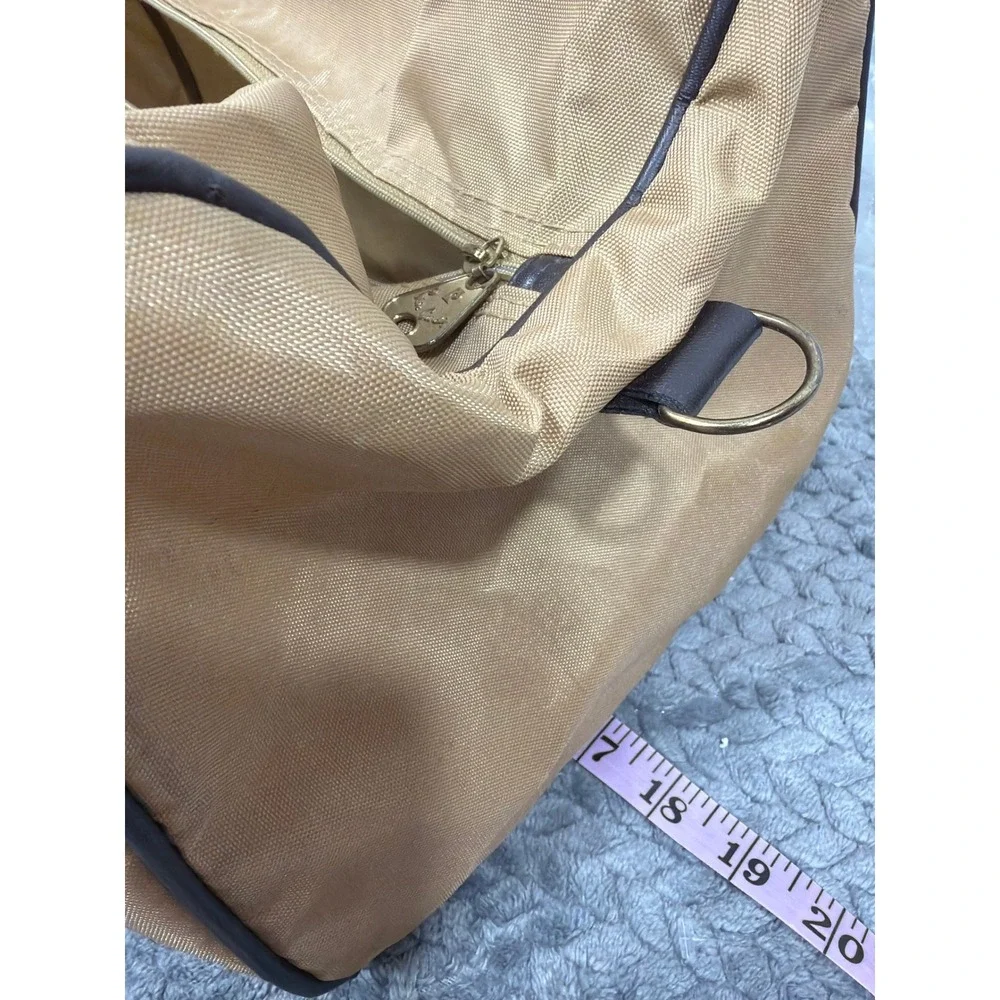 Pierre Cardin Vintage Duffle Bag Tan Nylon Brown Trim Weekender Travel Luggage